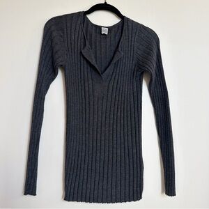 TOTEME Wool Cashmere Silk Ribbed Knit Split Neck Sweater Size Small